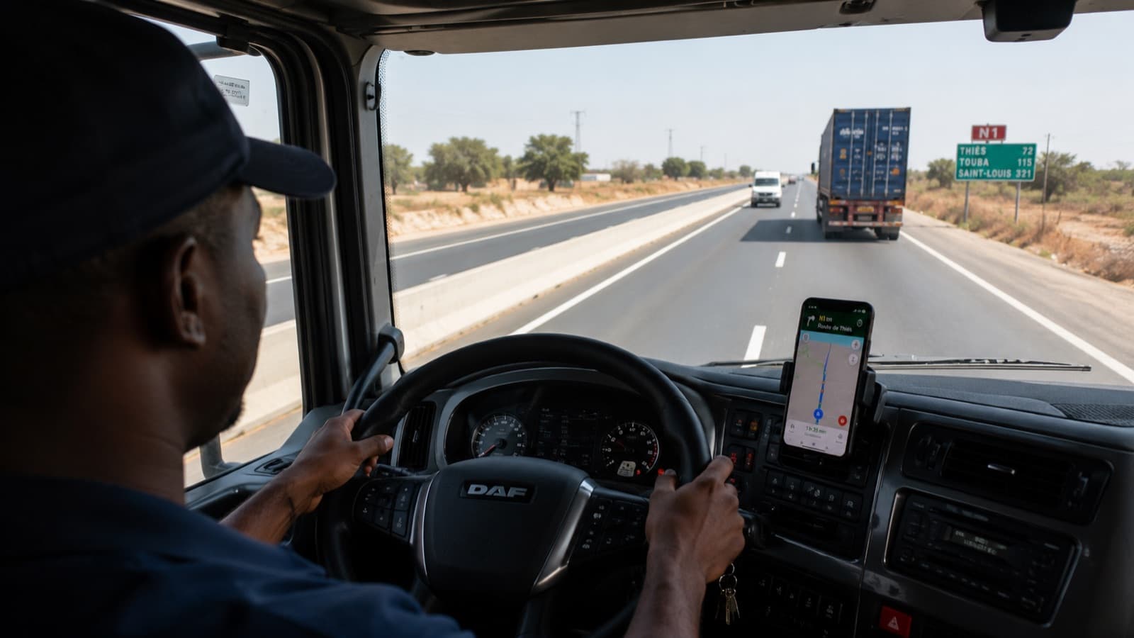 Chauffeur au volant guidé par l’application sur son téléphone